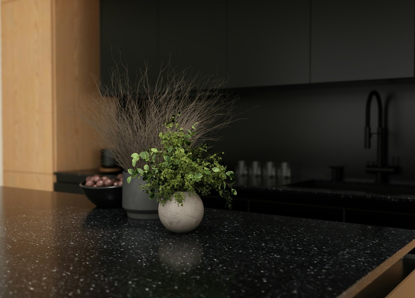 Black granite kitchen counter